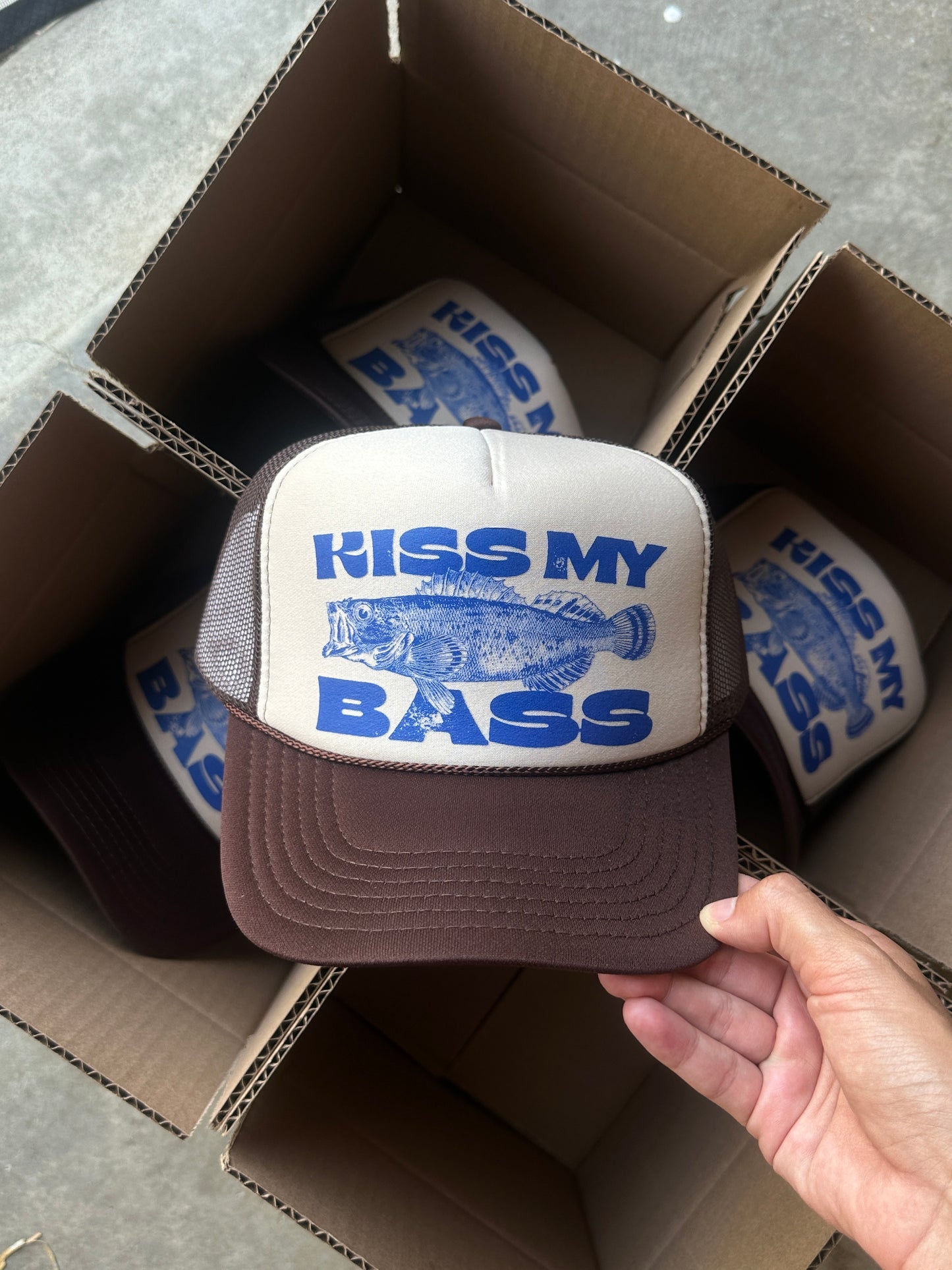 Kiss My Bass trucker hat