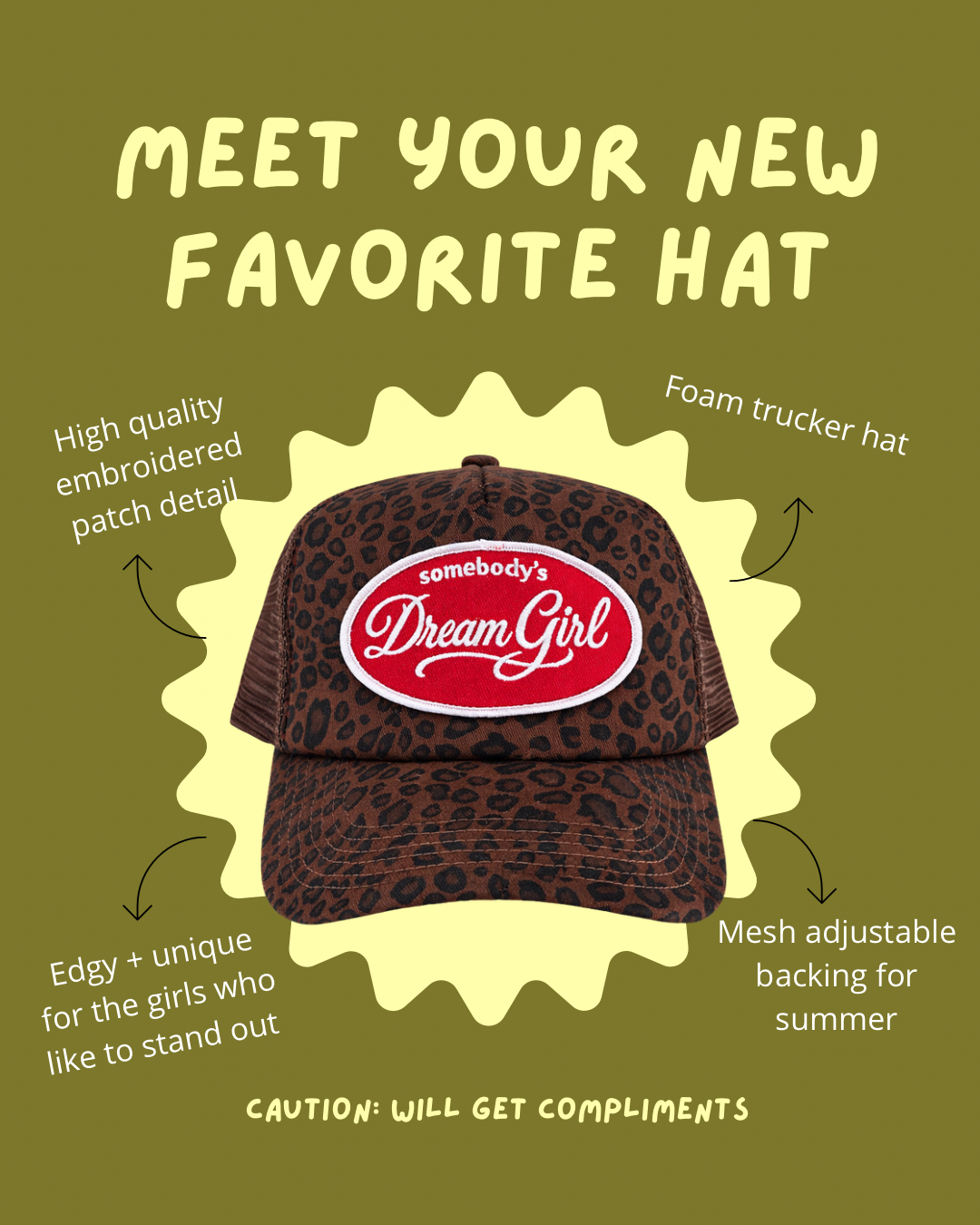Somebody’s Dream Girl Leopard Trucker hat